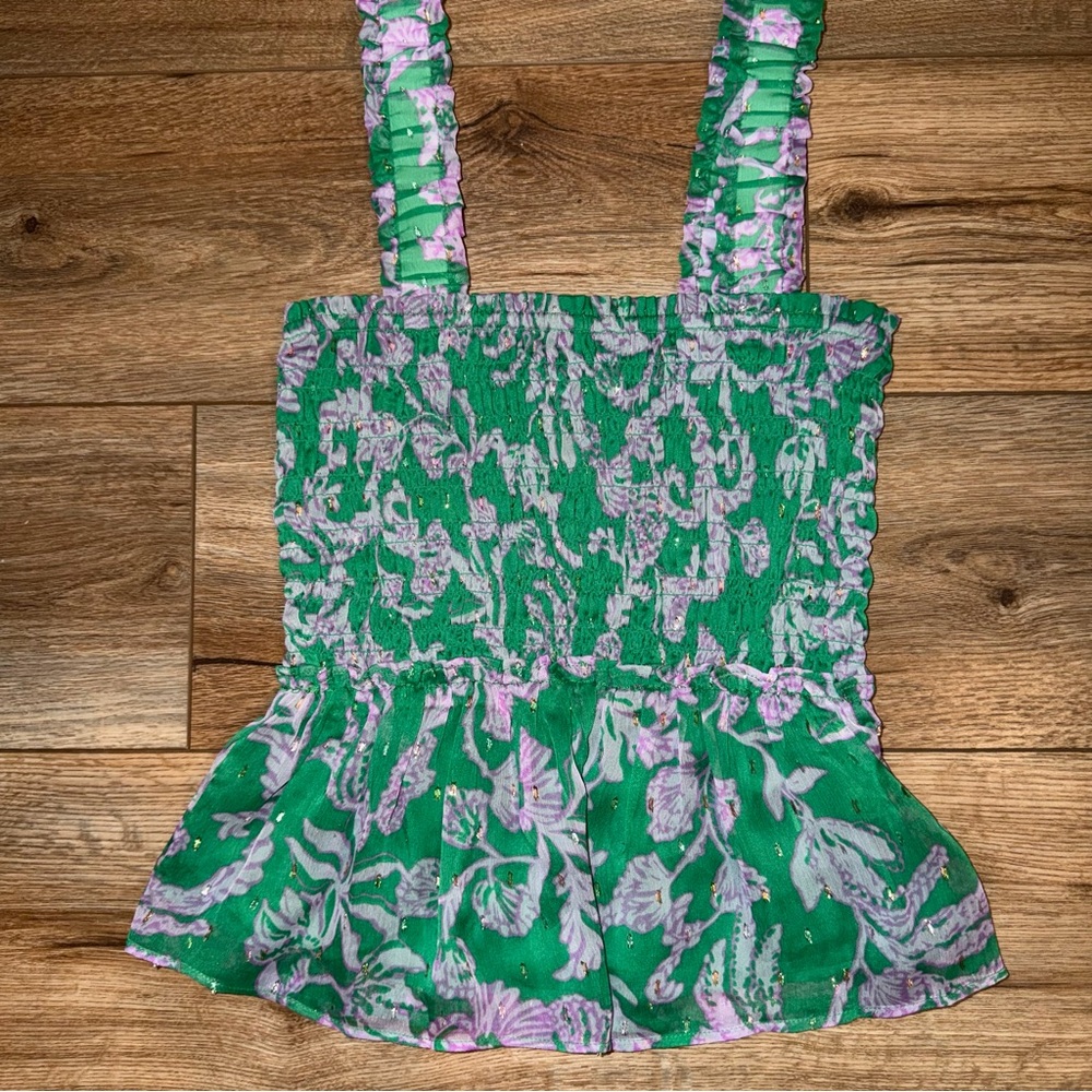 $128 Lilly Pulitzer | Hadly Smocked Top Brazilian green salty sandbar XS NWOT